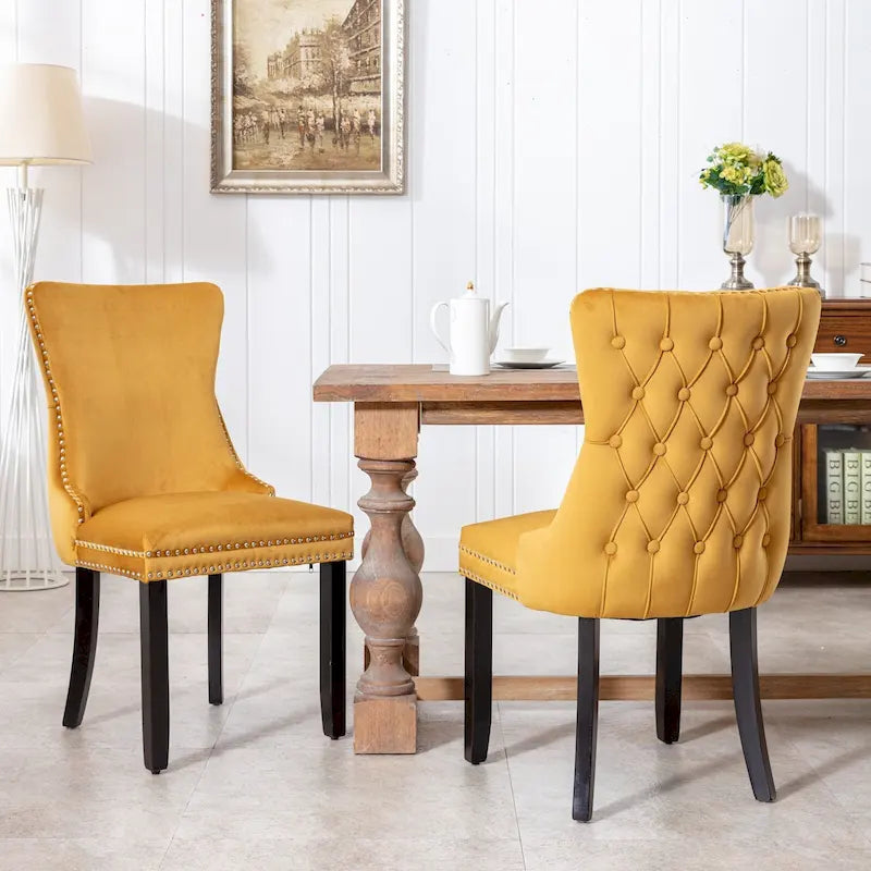 Chaise de cuisine moderne avec clous décoratifs, chaise d'appoint à cadre en bois, lot de 2