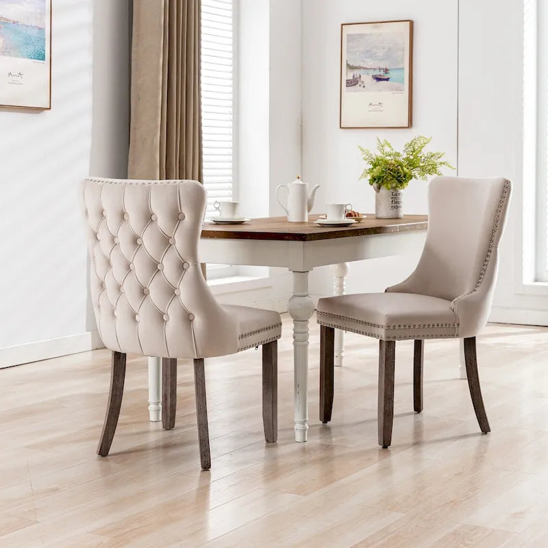 Chaise de cuisine moderne avec clous décoratifs, chaise d'appoint à cadre en bois, lot de 2