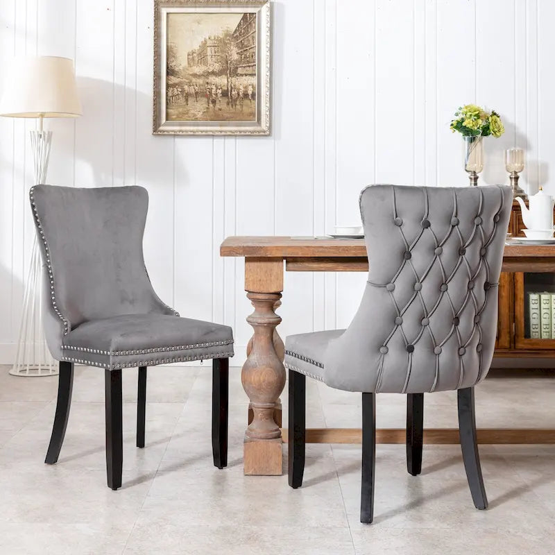 Chaise de cuisine moderne avec clous décoratifs, chaise d'appoint à cadre en bois, lot de 2