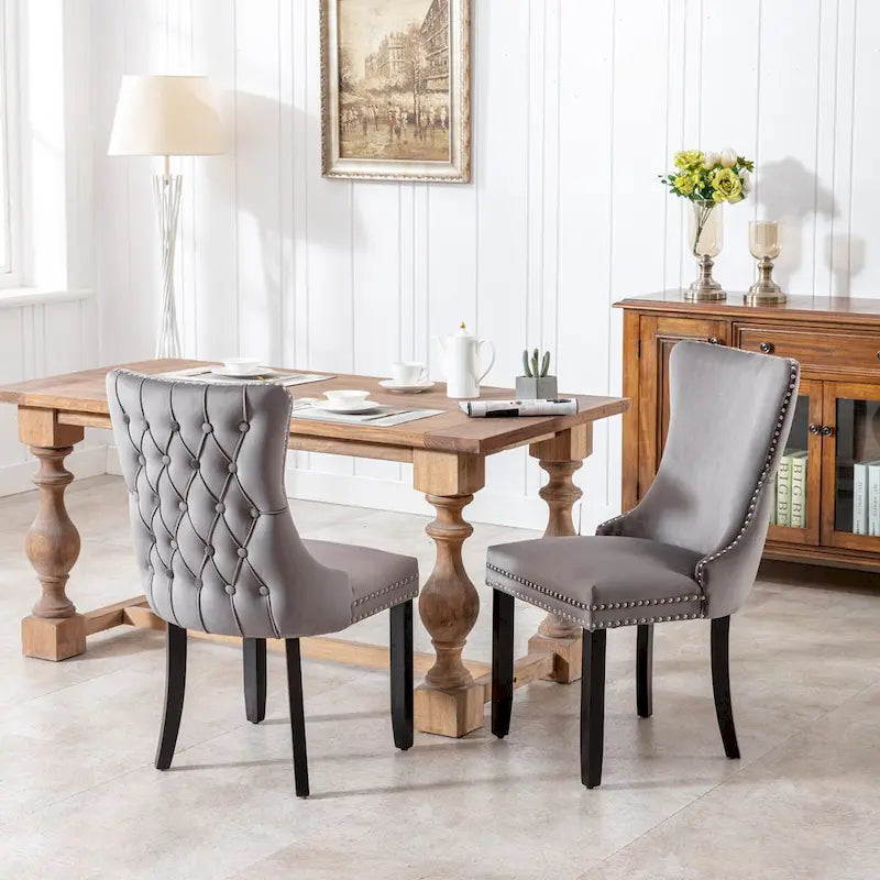 Chaise de cuisine moderne avec clous décoratifs, chaise d'appoint à cadre en bois, lot de 2