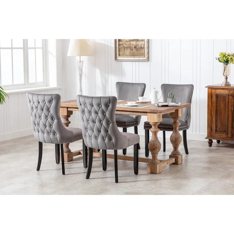 Chaise de cuisine moderne avec clous décoratifs, chaise d'appoint à cadre en bois, lot de 2