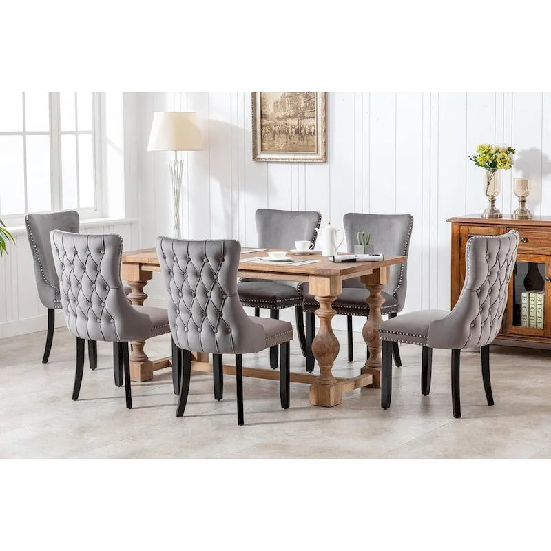 Chaise de cuisine moderne avec clous décoratifs, chaise d'appoint à cadre en bois, lot de 2