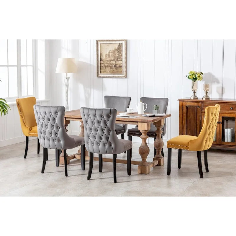 Chaise de cuisine moderne avec clous décoratifs, chaise d'appoint à cadre en bois, lot de 2