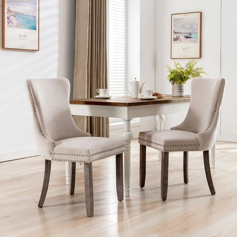 Chaise de cuisine moderne avec clous décoratifs, chaise d'appoint à cadre en bois, lot de 2
