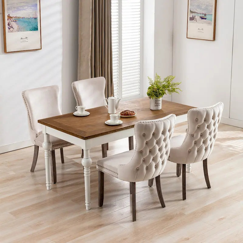 Chaise de cuisine moderne avec clous décoratifs, chaise d'appoint à cadre en bois, lot de 2