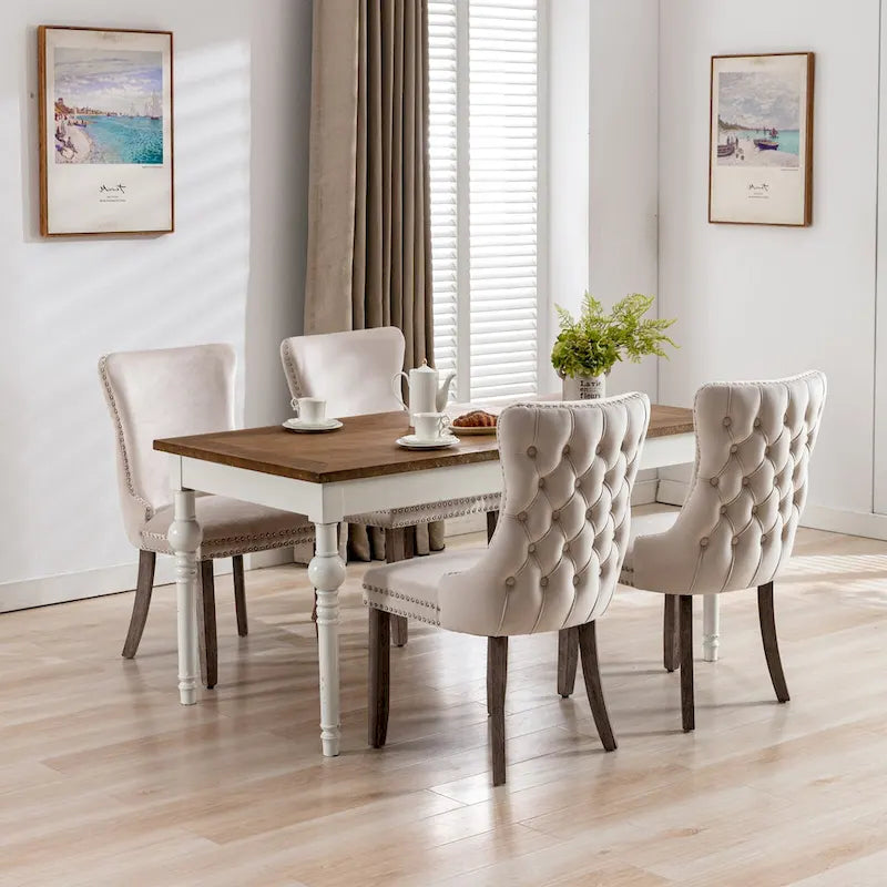 Chaise de cuisine moderne avec clous décoratifs, chaise d'appoint à cadre en bois, lot de 2