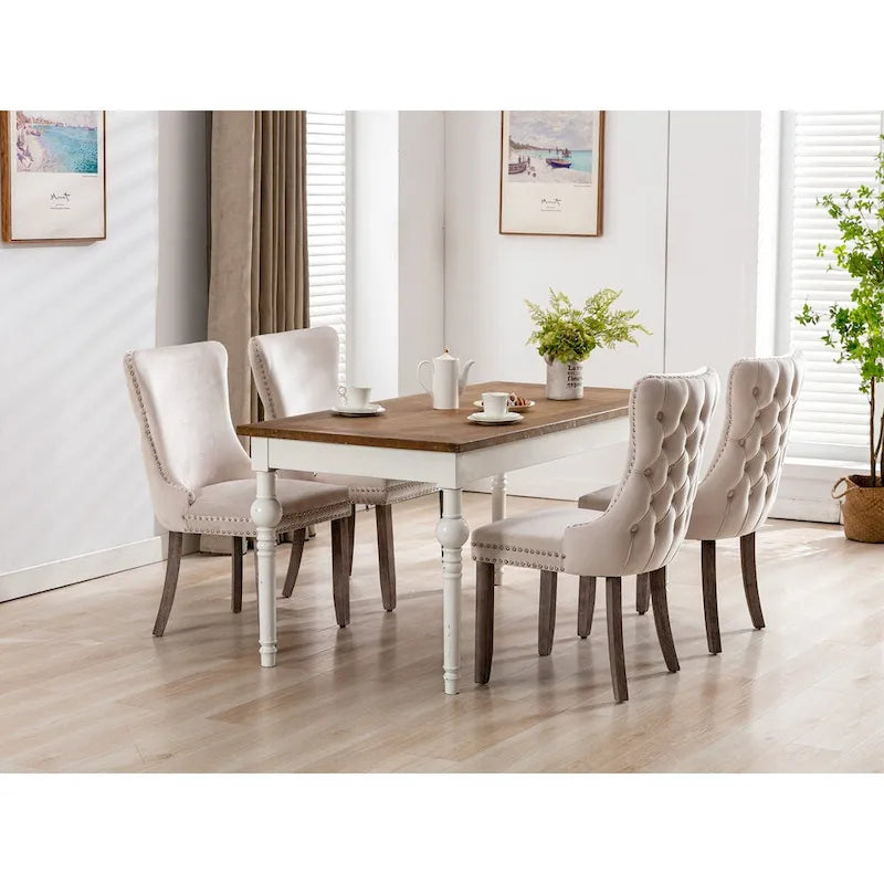 Chaise de cuisine moderne avec clous décoratifs, chaise d'appoint à cadre en bois, lot de 2