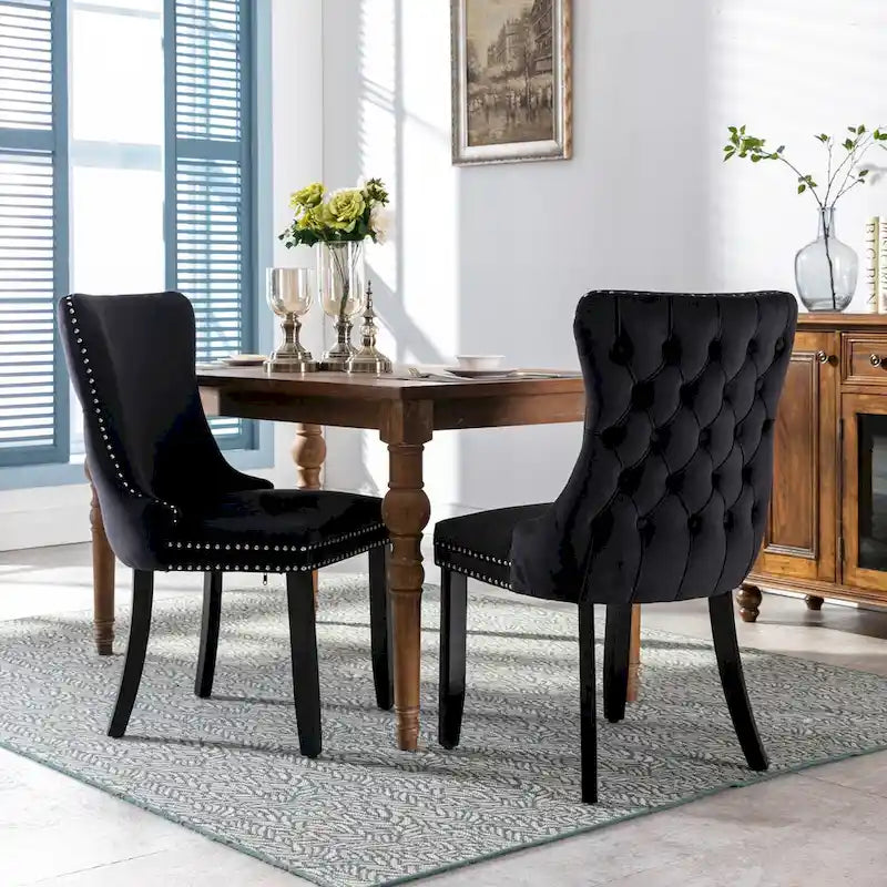 Chaise de cuisine moderne avec clous décoratifs, chaise d'appoint à cadre en bois, lot de 2