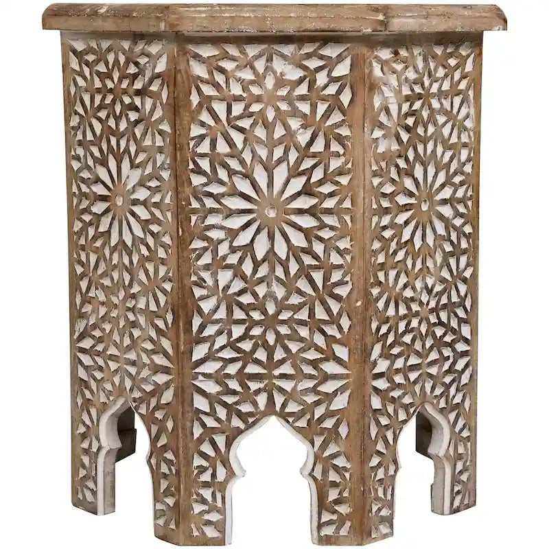 Table d'appoint octogonale blanche brossée