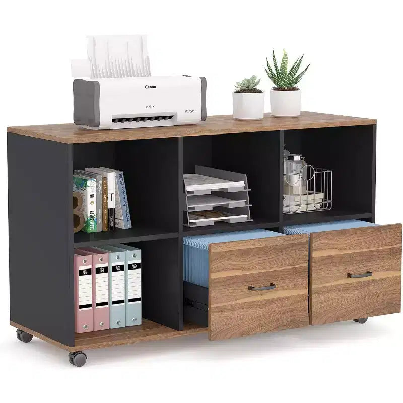 Lantine 2 Drawers Lateral File Cabinets, 43-inch Mobile Wood Filing Cabinet Printer Stand with Open Storage Shelves, Drawers for Letter Size
