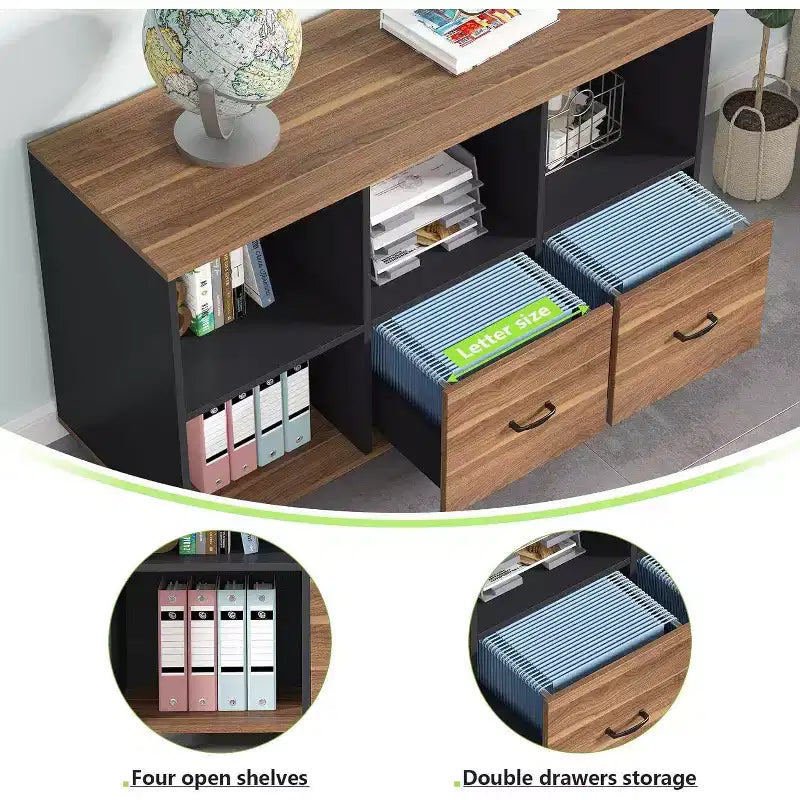 Classeurs latéraux à 2 tiroirs, support d'imprimante mobile en bois de 43 pouces avec classeur