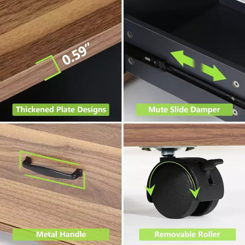 Classeurs latéraux à 2 tiroirs, support d'imprimante mobile en bois de 43 pouces avec classeur