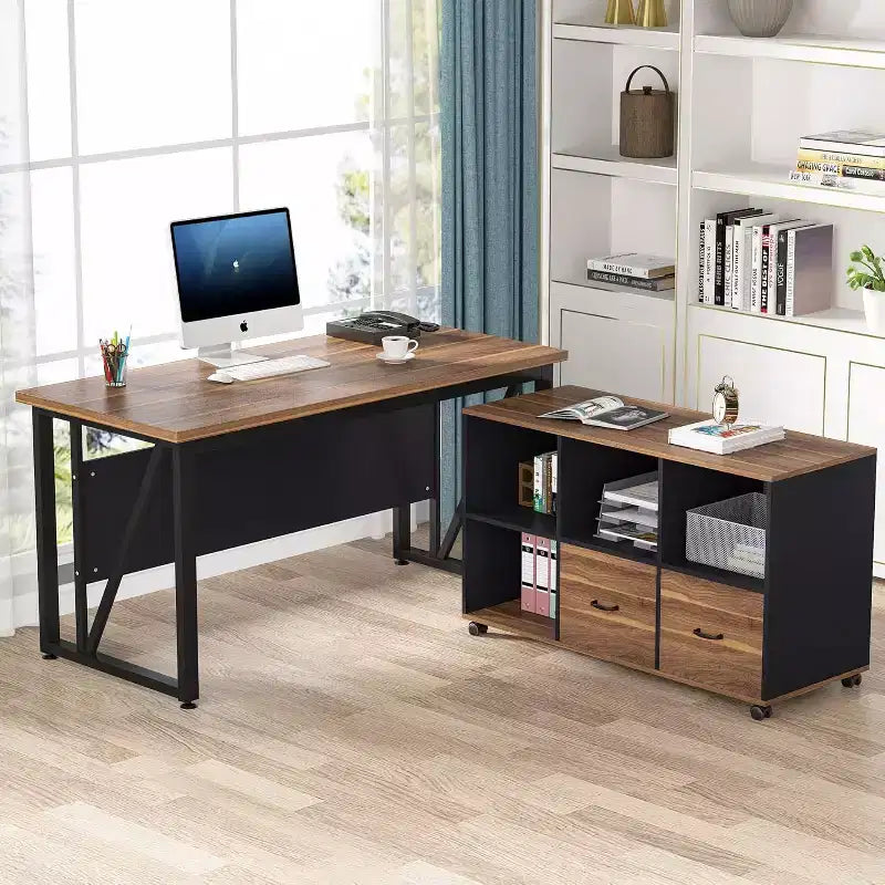 Classeurs latéraux à 2 tiroirs, support d'imprimante mobile en bois de 43 pouces avec classeur