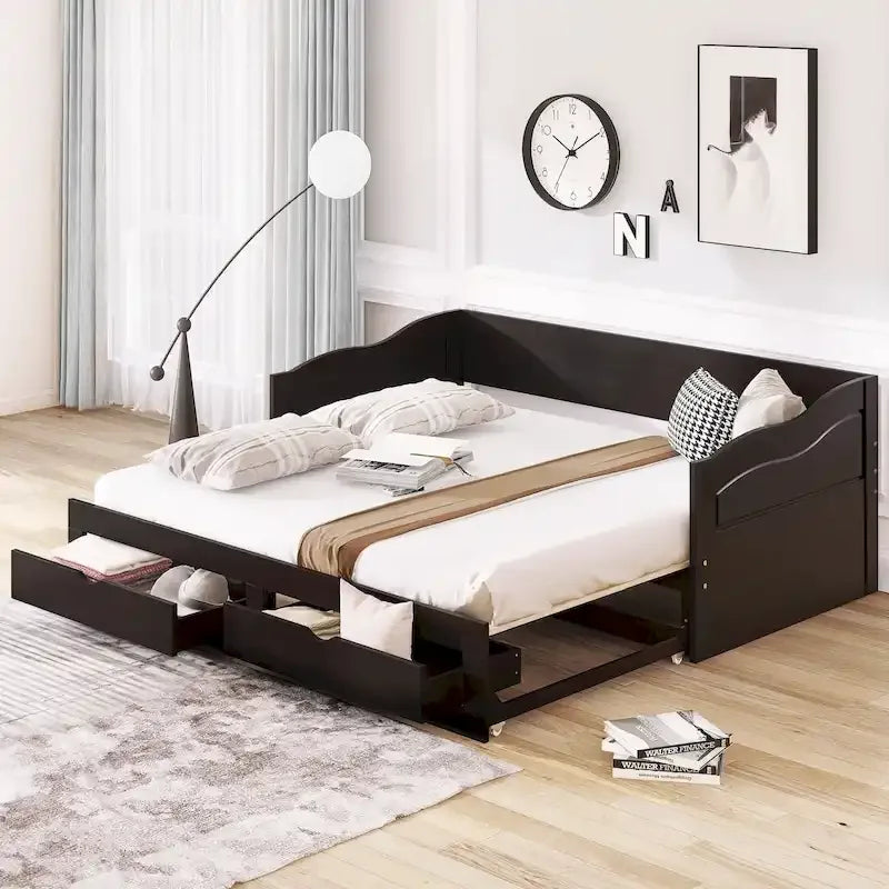 Lit de repos en bois avec lit gigogne