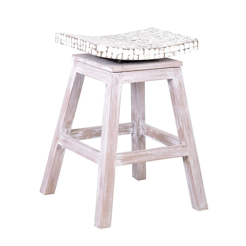 Tabouret de comptoir pivotant en coquille de noix de coco blanche