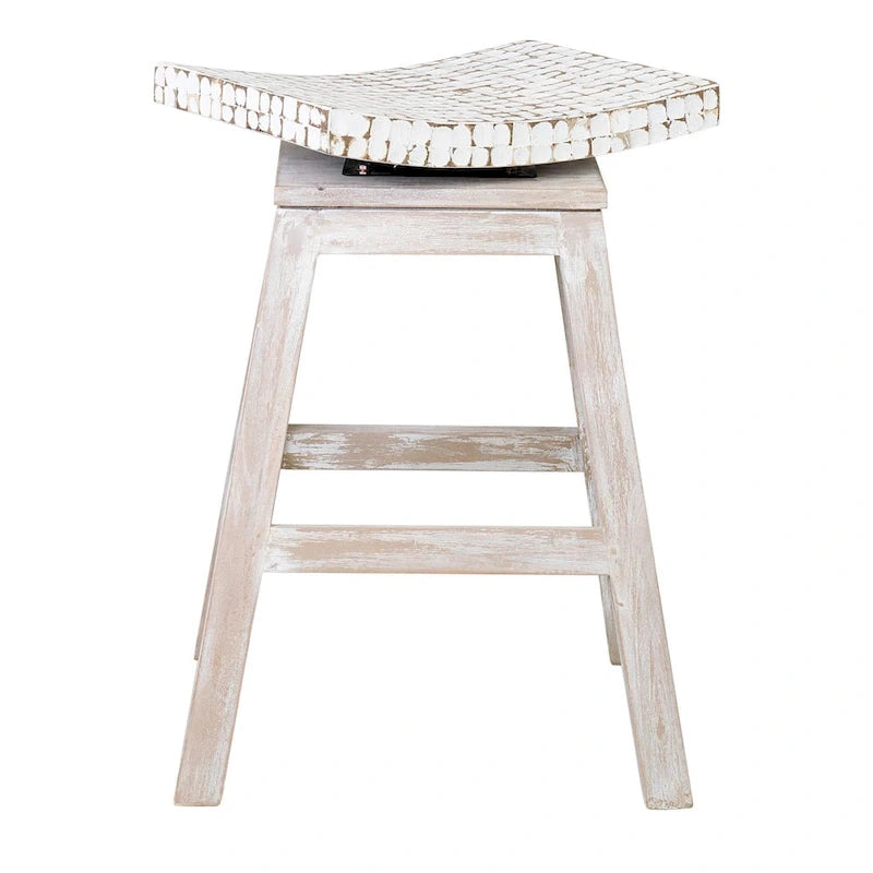 Tabouret de comptoir pivotant en coquille de noix de coco blanche