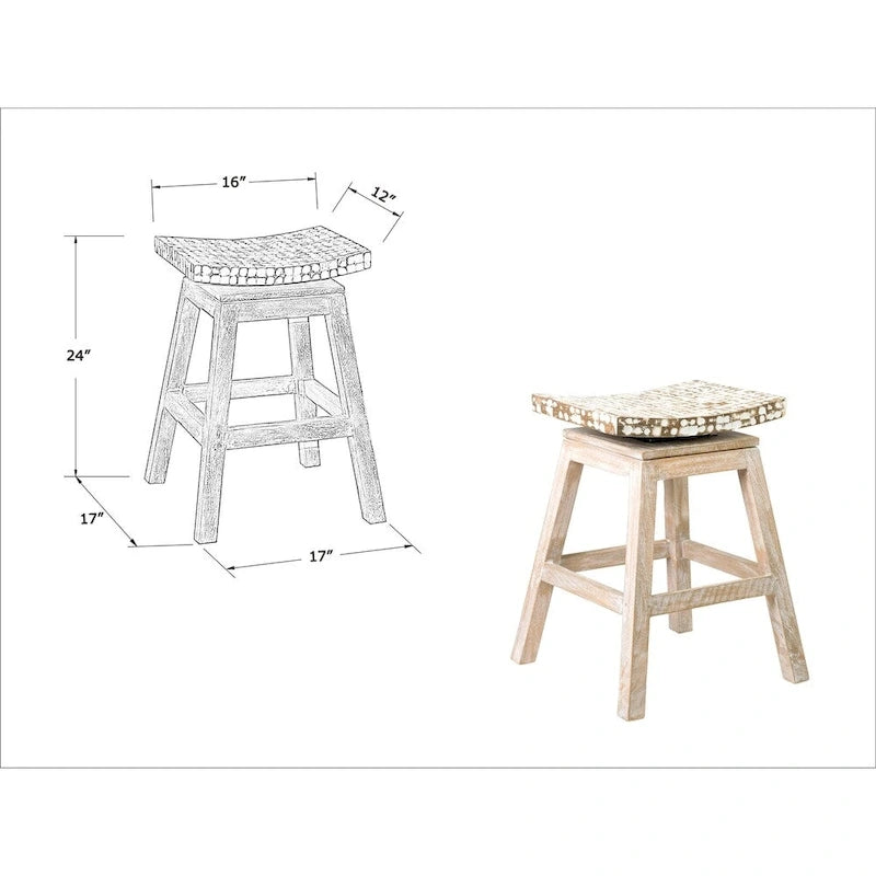 Tabouret de comptoir pivotant en coquille de noix de coco blanche