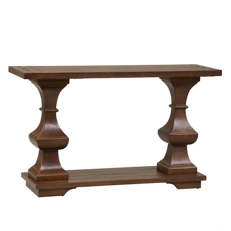 Table basse marron avec plateau épais en chêne massif