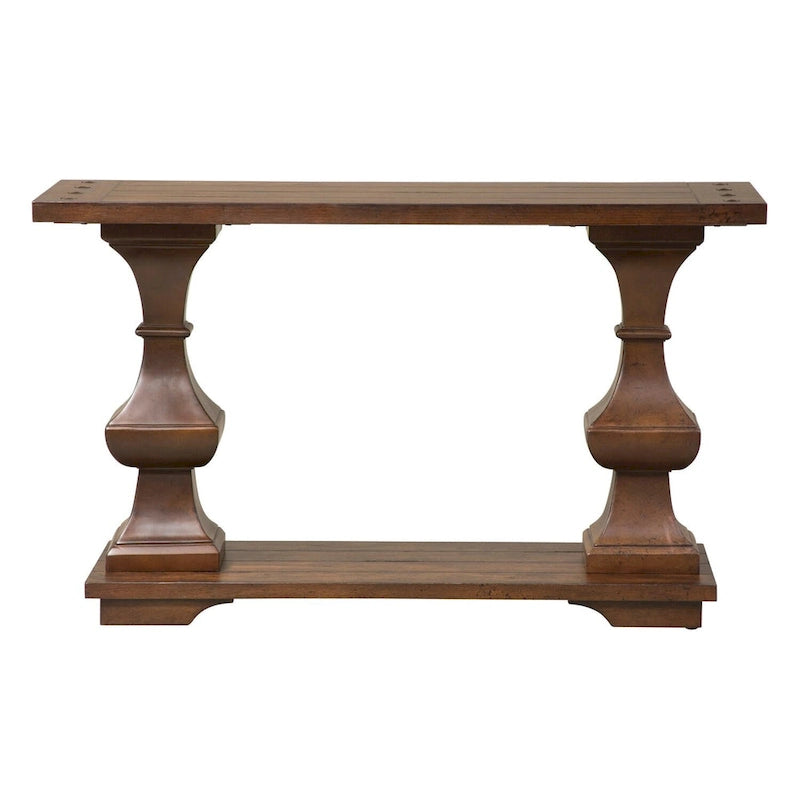 Table basse marron avec plateau épais en chêne massif
