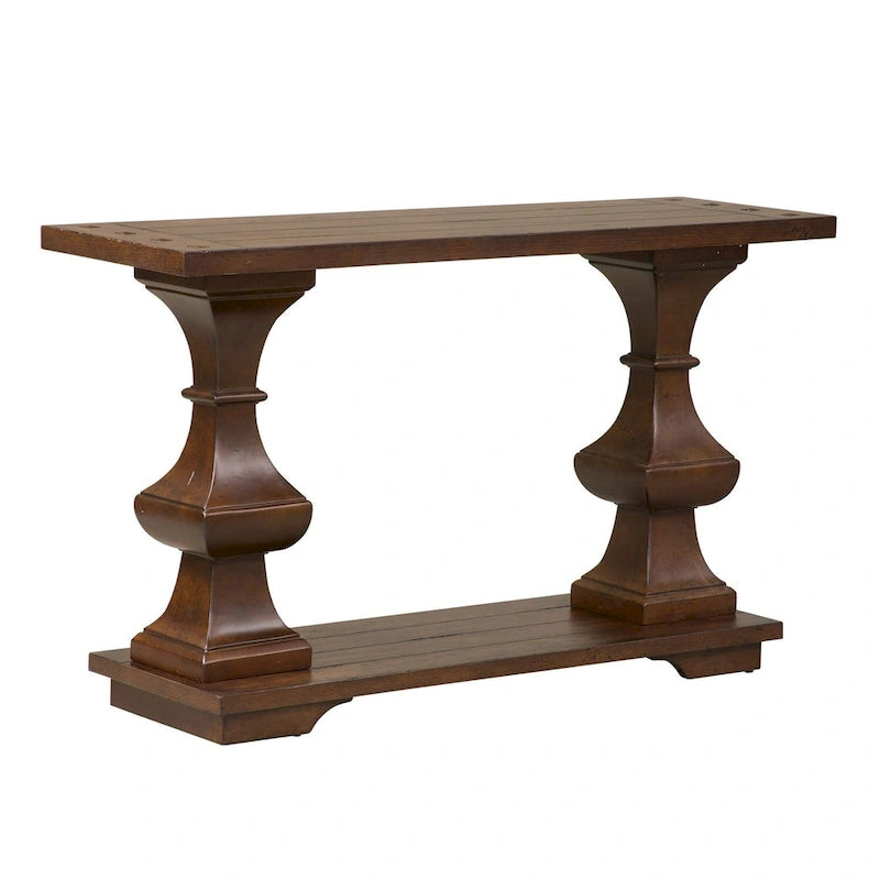 Table basse marron avec plateau épais en chêne massif