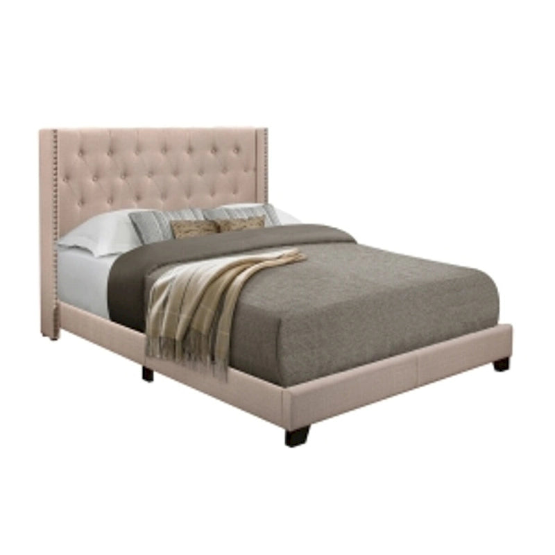 Lit capitonné en tissu beige