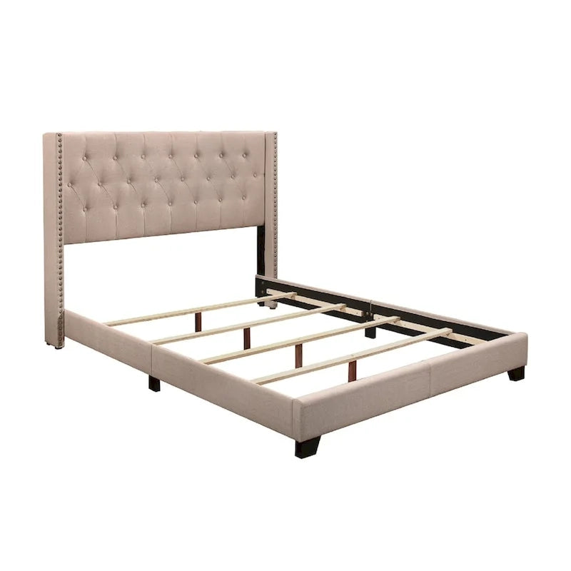 Lit capitonné en tissu beige