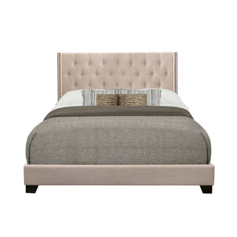 Lit capitonné en tissu beige