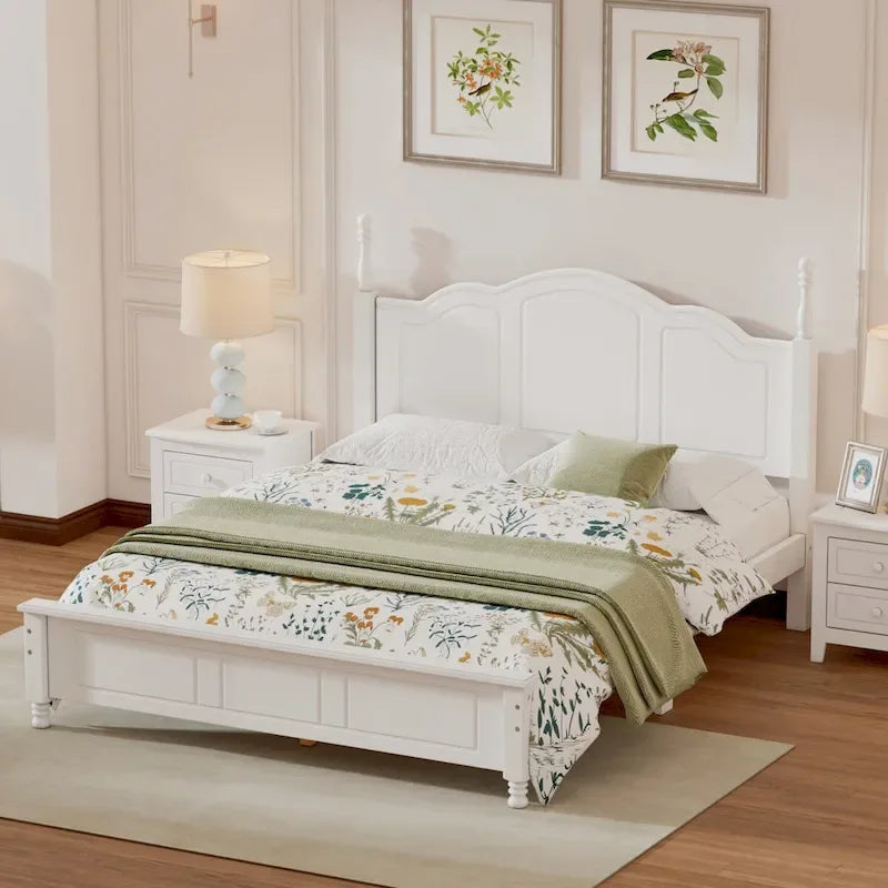 Cadre de lit plateforme en bois style rétro avec tête de lit