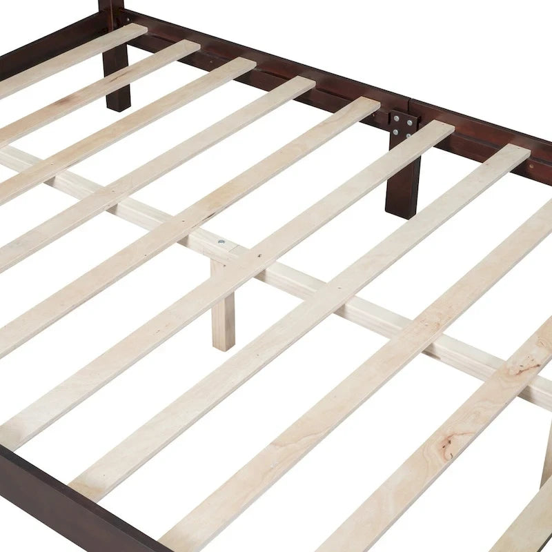 Cadre de lit plateforme en bois style rétro avec tête de lit