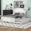 Lit double en bois avec tête de lit et lit gigogne simple, blanc