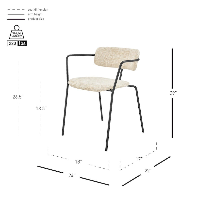 Chaise de salle à manger en tissu avec accoudoirs, (lot de 2)