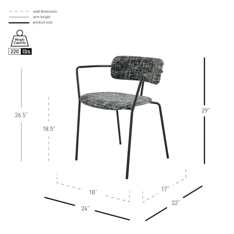 Chaise de salle à manger en tissu avec accoudoirs, (lot de 2)