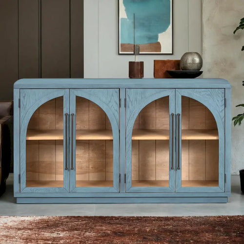 Buffet rétro 4 portes grand rangement avec poignées métalliques