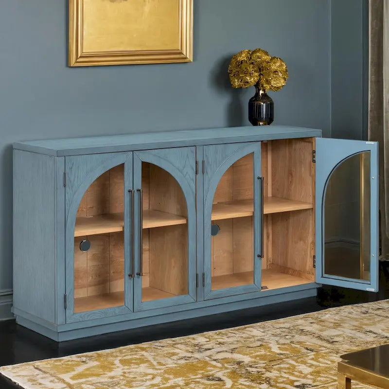 Buffet rétro 4 portes grand rangement avec poignées métalliques