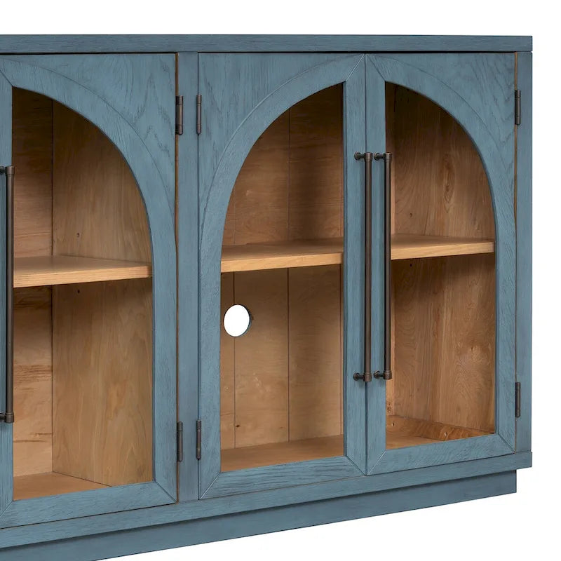 Buffet rétro 4 portes grand rangement avec poignées métalliques