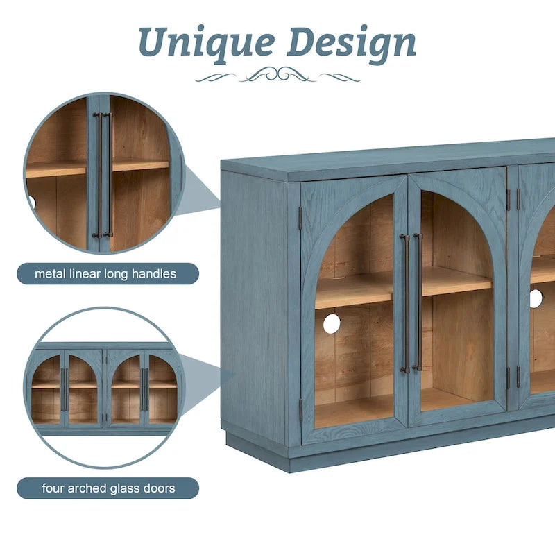 Buffet rétro 4 portes grand rangement avec poignées métalliques