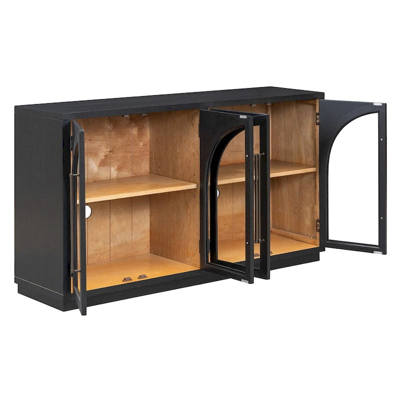 Buffet rétro 4 portes grand rangement avec poignées métalliques