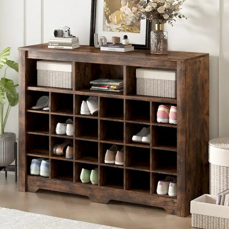 Console Cubby, Meuble à chaussures avec base incurvée