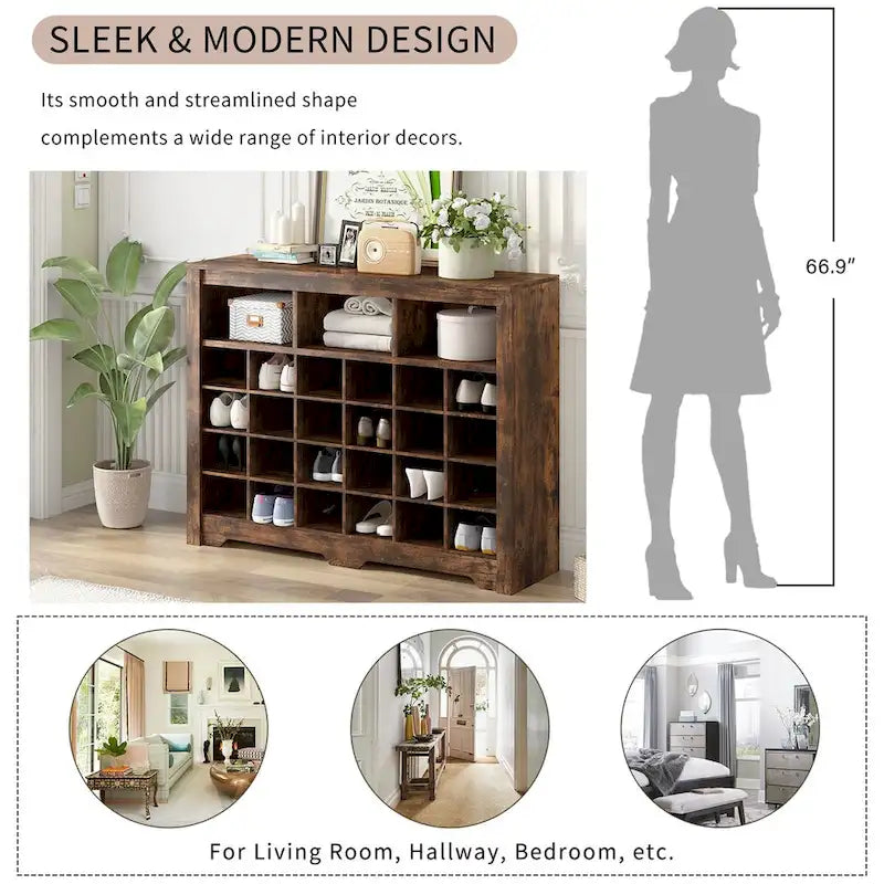 Console Cubby, Meuble à chaussures avec base incurvée